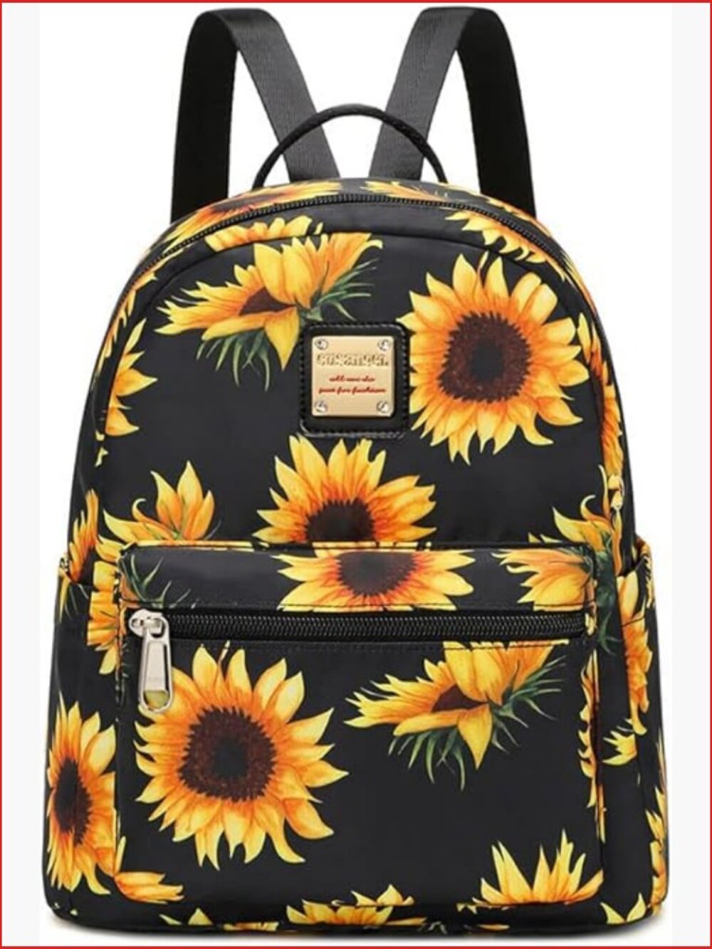 Mini Backpack Purse for Women with Water Bottle Pockets, Sunflower Print - Picture 1 of 6